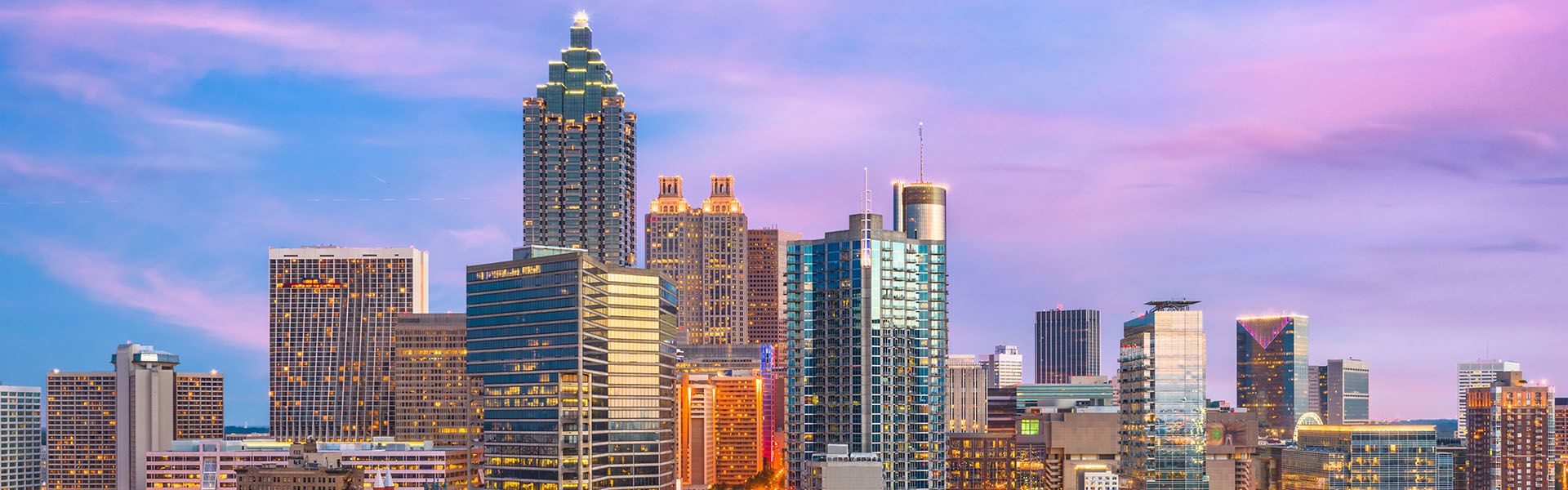 A skyline of Metro Atlanta area where highway contractors are hiring workers to begin construction careers in Georgia