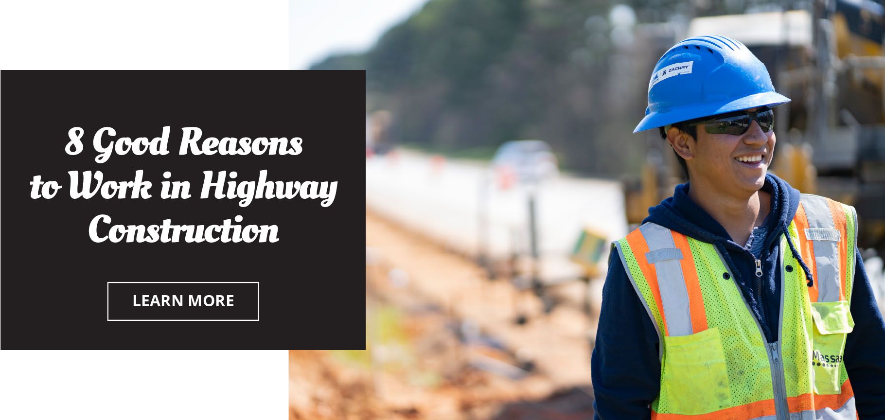 Young male construction worker smiling during work at his road construction job in Georgia